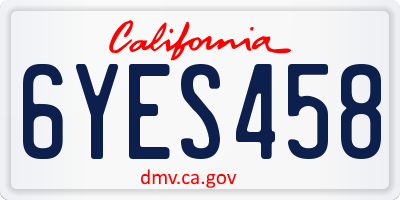 CA license plate 6YES458