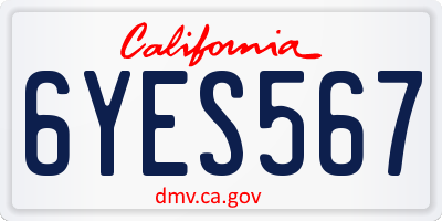 CA license plate 6YES567