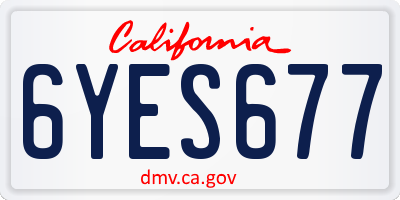 CA license plate 6YES677