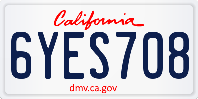 CA license plate 6YES708