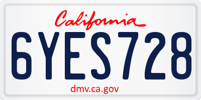 CA license plate 6YES728