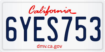 CA license plate 6YES753