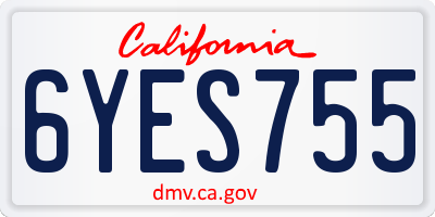 CA license plate 6YES755