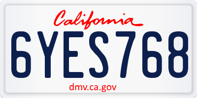 CA license plate 6YES768