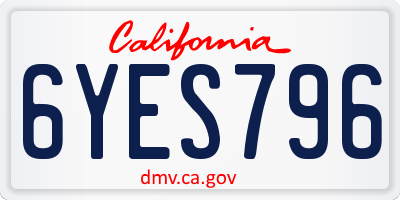 CA license plate 6YES796