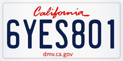 CA license plate 6YES801