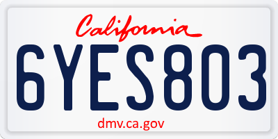 CA license plate 6YES803
