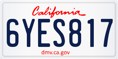 CA license plate 6YES817