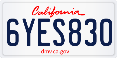 CA license plate 6YES830