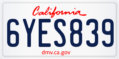 CA license plate 6YES839
