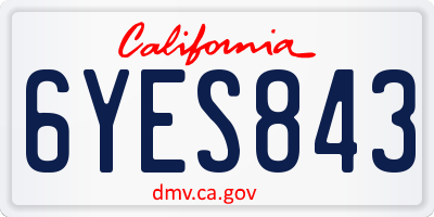 CA license plate 6YES843