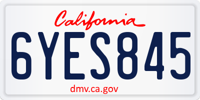 CA license plate 6YES845