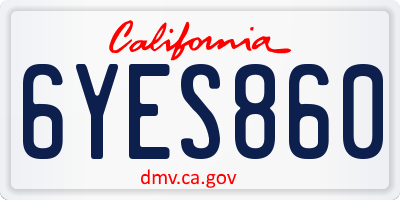 CA license plate 6YES860