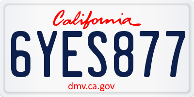 CA license plate 6YES877