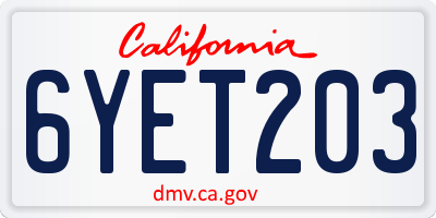 CA license plate 6YET203