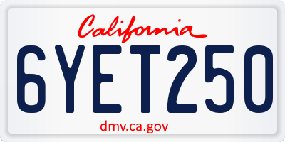 CA license plate 6YET250