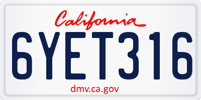 CA license plate 6YET316