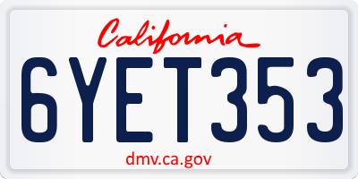 CA license plate 6YET353