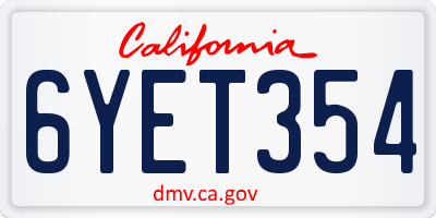 CA license plate 6YET354