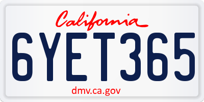 CA license plate 6YET365