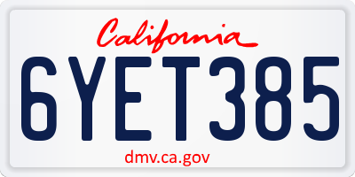 CA license plate 6YET385