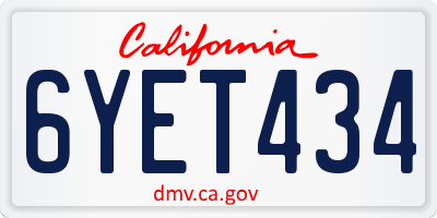 CA license plate 6YET434