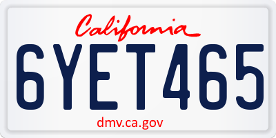 CA license plate 6YET465