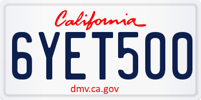 CA license plate 6YET500