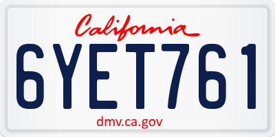 CA license plate 6YET761
