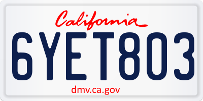 CA license plate 6YET803