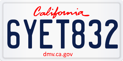CA license plate 6YET832