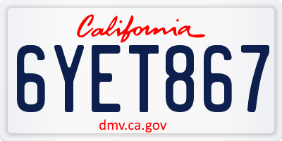 CA license plate 6YET867