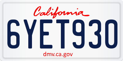 CA license plate 6YET930