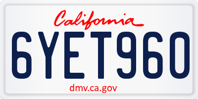 CA license plate 6YET960