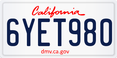CA license plate 6YET980