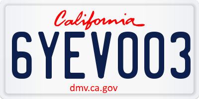 CA license plate 6YEV003