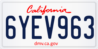 CA license plate 6YEV963