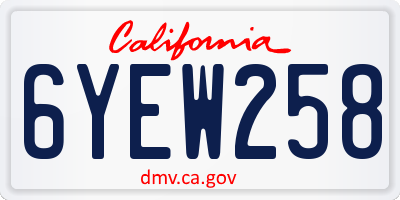 CA license plate 6YEW258