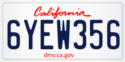 CA license plate 6YEW356