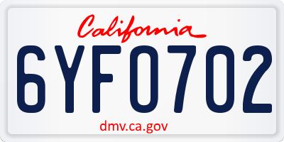 CA license plate 6YFO702