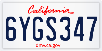 CA license plate 6YGS347