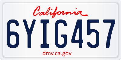 CA license plate 6YIG457