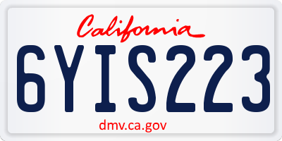 CA license plate 6YIS223