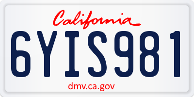 CA license plate 6YIS981