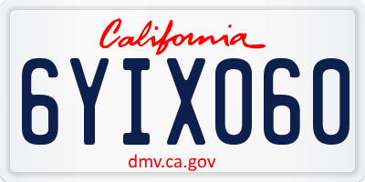 CA license plate 6YIX060