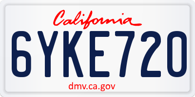 CA license plate 6YKE720