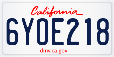 CA license plate 6YOE218
