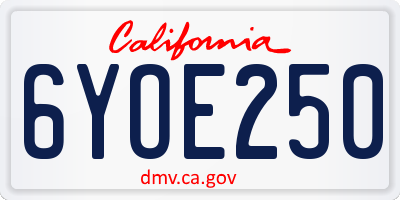 CA license plate 6YOE250