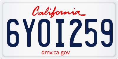 CA license plate 6YOI259