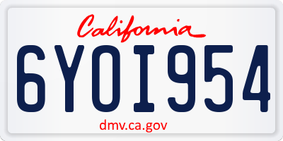 CA license plate 6YOI954